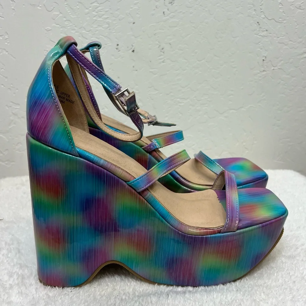 Chase & Chloe Astra Platform Wedge Multicolor Ankle Strap Sandals Size 8